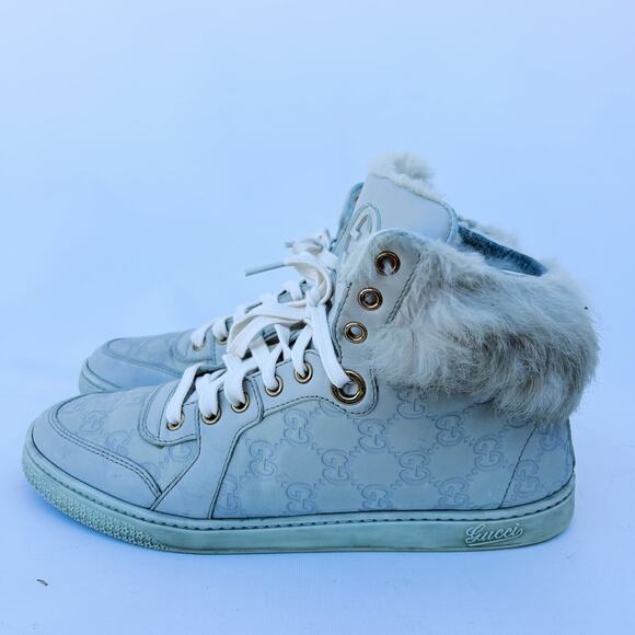 Gucci Authentic Rabbit Fur High Top Guccissima GG Sneakers Monogram 39 Grey 9 - Picture 5 of 15